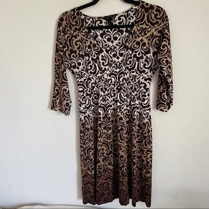 Soma Casual Brown Beige Fleur-de-lis A-Line Dress